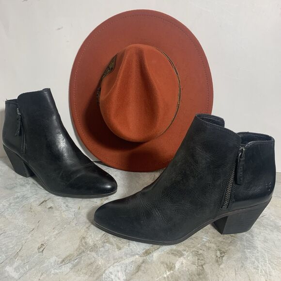 Frye Black Leather Stacked Heel Zippered Ankle Boots Women’s Size 9 M - Picture 5 of 16